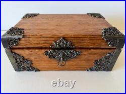 Antique Victorian wood Humidor of Tiger Oak, Patent 7/1/1890