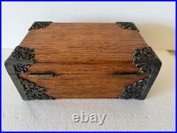 Antique Victorian wood Humidor of Tiger Oak, Patent 7/1/1890
