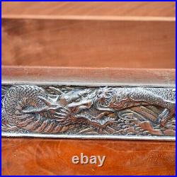 Antique Vintage Cast Metal Chinese Dragon Repoussé Cigar Cedar Lined Humidor Box