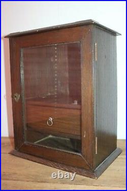 Antique Vintage Cigar Humidor cabinet glass front with lock