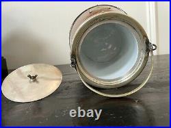 Antique Vintage English Oak And Silver Tobacco Biscuit Barrel Antler Shield