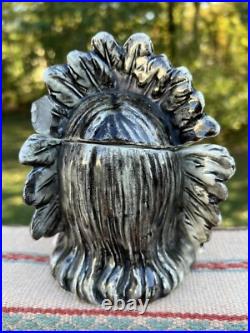 Antique Vintage Headdress Indian Chief Native American Cigar Humidor Tobacco Jar