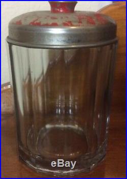 Antique Vintage Heavy Glass Paneled Tobacco Cigar Jar Humidor With Metal Lid