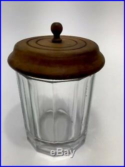 Antique Vintage Heavy Glass Paneled Tobacco Cigar Jar Humidor With Wooden Lid