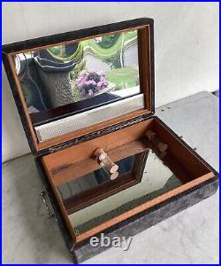 Antique Vintage Leather Wood Tobacco Cigar Humidor Box