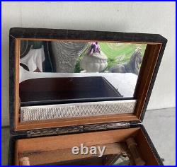 Antique Vintage Leather Wood Tobacco Cigar Humidor Box