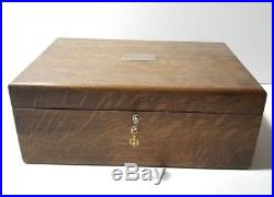 Antique Vintage Wood Oak Tobacco Cigar Humidor Box Case with Metal Lining & Key