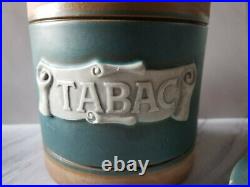 Antique Vntg Art Deco French Jade Terracotta Cameo Ceramic Tobacco Jar Humidor