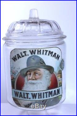 Antique WALT WHITMAN Tobacco Jar Paper Label Factory No. 64 Dist. Of N. C. RARE