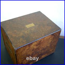 Antique Walnut Burr Cigar Box Humidor Tobacco Smokers Table Cabinet Apothecary