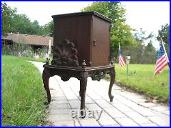 Antique Walnut Humidor Copper Line Storage Carve Wood Base Inlay Dr. Brass Hdw