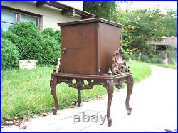 Antique Walnut Humidor Copper Line Storage Carve Wood Base Inlay Dr. Brass Hdw