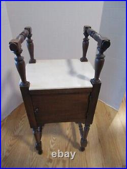 Antique Walnut Wood Smoking Stand Cabinet side table Quartz top. 1940's