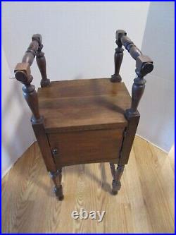 Antique Walnut Wood Smoking Stand Cabinet side table Quartz top. 1940's