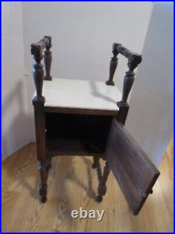 Antique Walnut Wood Smoking Stand Cabinet side table Quartz top. 1940's