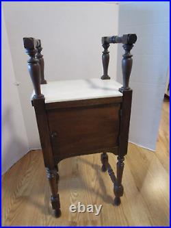 Antique Walnut Wood Smoking Stand Cabinet side table Quartz top. 1940's