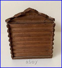 Antique Wood Log Cabin Cigar Box Humidor Rare