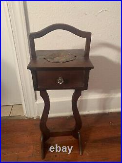 Antique Wood Smoking Stand With Drawer