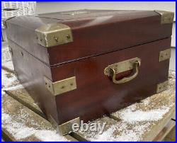 Antique Wood Tin Lined Cigar Box Humidor Stash Caddy Brass Corners & Handles