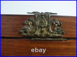 Antique Wood Tin Lined Cigar Box Humidor Tea Caddy Original Hardware Hinges Key