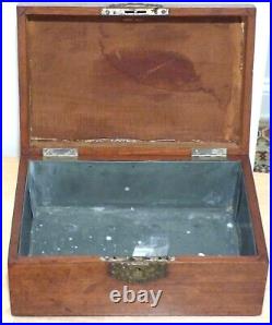 Antique Wood Tin Lined Cigar Box Humidor Tea Caddy Original Hardware Hinges Key