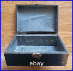 Antique Wood & Tin Metal Lined Cigar Humidor Box 9 3/4 X 6 1/2 X 4 No Key