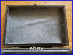 Antique Wood & Tin Metal Lined Cigar Humidor Box 9 3/4 X 6 1/2 X 4 No Key