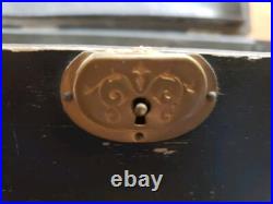 Antique Wood & Tin Metal Lined Cigar Humidor Box 9 3/4 X 6 1/2 X 4 No Key