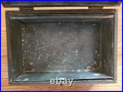 Antique Wood & Tin Metal Lined Cigar Humidor Box 9 3/4 X 6 1/2 X 4 No Key