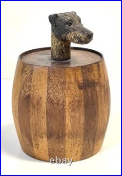 Antique Wood Tobacco Humidor England Franklin & Simon Co NY Dog Head Glass Eyes