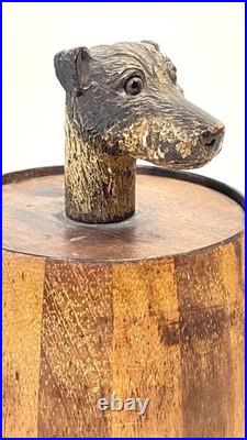 Antique Wood Tobacco Humidor England Franklin & Simon Co NY Dog Head Glass Eyes