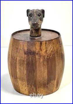 Antique Wood Tobacco Humidor England Franklin & Simon Co NY Dog Head Glass Eyes