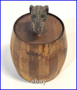 Antique Wood Tobacco Humidor England Franklin & Simon Co NY Dog Head Glass Eyes
