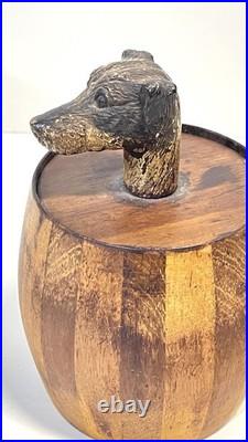 Antique Wood Tobacco Humidor England Franklin & Simon Co NY Dog Head Glass Eyes