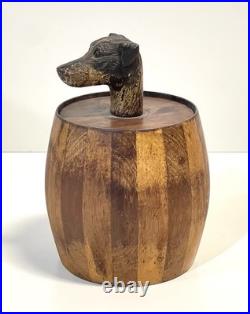 Antique Wood Tobacco Humidor England Franklin & Simon Co NY Dog Head Glass Eyes