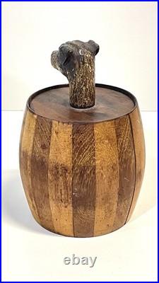 Antique Wood Tobacco Humidor England Franklin & Simon Co NY Dog Head Glass Eyes