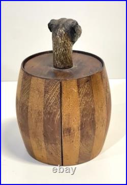 Antique Wood Tobacco Humidor England Franklin & Simon Co NY Dog Head Glass Eyes