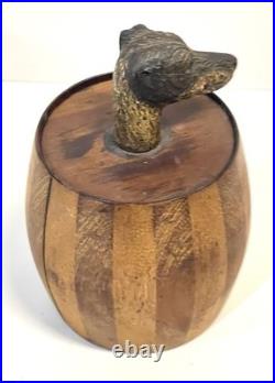Antique Wood Tobacco Humidor England Franklin & Simon Co NY Dog Head Glass Eyes