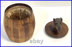 Antique Wood Tobacco Humidor England Franklin & Simon Co NY Dog Head Glass Eyes