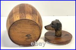 Antique Wood Tobacco Humidor England Franklin & Simon Co NY Dog Head Glass Eyes