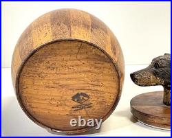 Antique Wood Tobacco Humidor England Franklin & Simon Co NY Dog Head Glass Eyes
