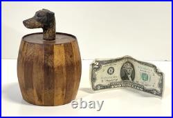 Antique Wood Tobacco Humidor England Franklin & Simon Co NY Dog Head Glass Eyes