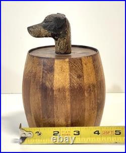 Antique Wood Tobacco Humidor England Franklin & Simon Co NY Dog Head Glass Eyes