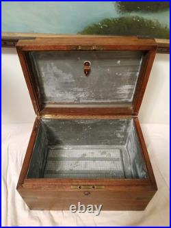 Antique Wooden & Brass Accented Metal Lined Humidor Antique Wooden & Brass Accented Metal Lined Humidor