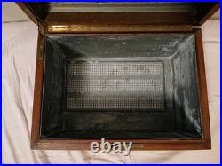 Antique Wooden & Brass Accented Metal Lined Humidor Antique Wooden & Brass Accented Metal Lined Humidor