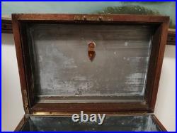 Antique Wooden & Brass Accented Metal Lined Humidor Antique Wooden & Brass Accented Metal Lined Humidor