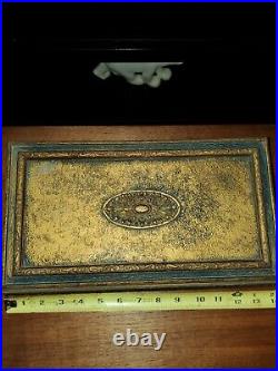 Antique Wooden Cigar Box / Humidor Lined Interior Beautifully Carved Trim