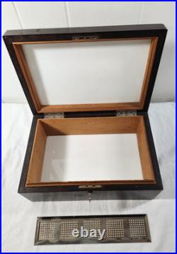 Antique Wooden Glass Cigar Tobacco Humidor Box With Key