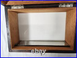 Antique Wooden Glass Cigar Tobacco Humidor Box With Key