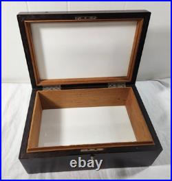 Antique Wooden Glass Cigar Tobacco Humidor Box With Key